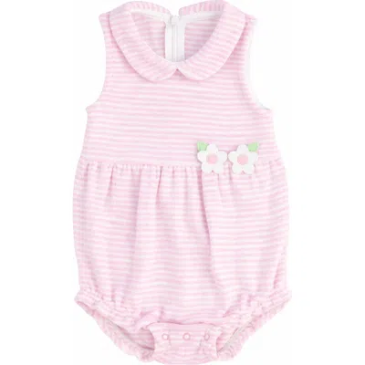 Florence Eiseman Babies'  Stripe Terry Romper With Flowers In Pink