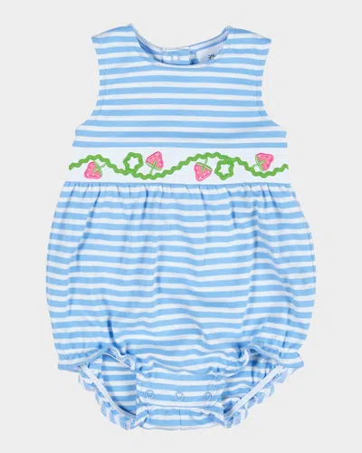 FLORENCE EISEMAN STRIPED BUBBLE ROMPER W/ EMBROIDERED STRAWBERRIES