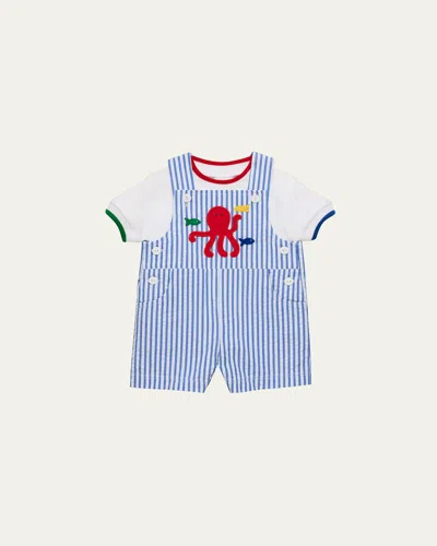 Florence Eiseman Striped Seersucker Shortall & T-shirt Set, 6m-24m In Multi