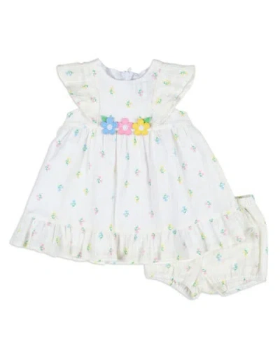 Florence Eiseman Babies'  Textured Lawn Floral Printed Dress With Flowers And Bloomer In Neutral