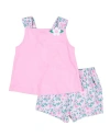 Florence Eiseman Top With Flower And Floral Print Shorts In Pink