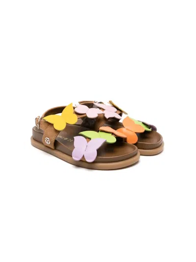 Florens Kids' Butterfly-appliqué Leather Sandals In Brown