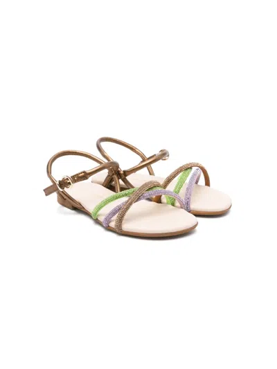 Florens Kids' Crystal-embellished Leather Sandals In Purple