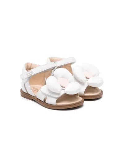 Florens Kids' Floral-appliqué Leather Sandals In White