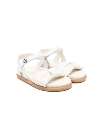 Florens Kids' Glitter-detail Leather Sandals In White