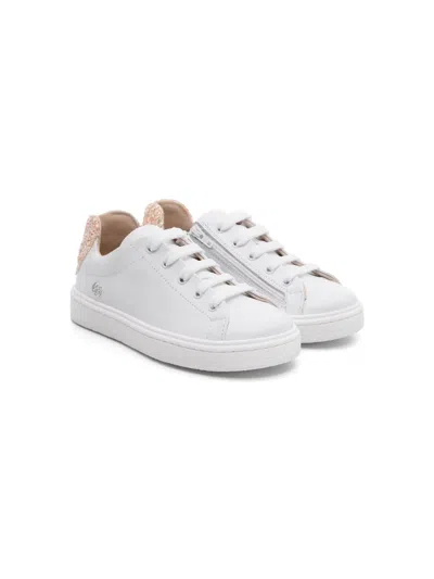 Florens Kids' Heart-patch Leather Sneakers In White