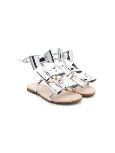 Florens Kids' Bow-detailed Metallic Sandals In Silver