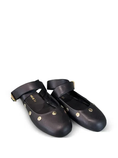 Florens Kids' Stud-embellished Ankle-strap Ballet Flats In Black