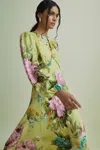 Florere Blouson Sleeve Midi Dress In Pale Green
