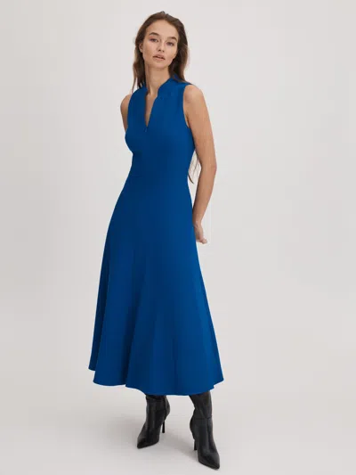 Florere Bright Blue Zip Front Midi Dress