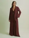 Florere Burgundy Collarless Double Breasted Blazer In Burgundy