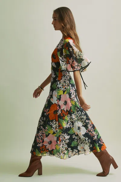 Florere Cape Detail Midi Dress In Multi