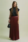 Florere Cinnamon Pleated Satin Maxi Skirt In Cinnamon