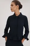 Florere Crepe Ruffle Jacket In Navy