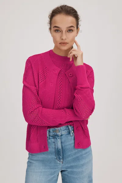 Florere Crochet Button-through Cardigan In Bright Pink