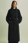 Florere Double Breasted Belted Trench Coat In Black