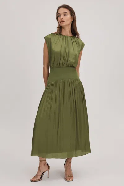 Florere Dropped Waist Midi Dress In Khaki