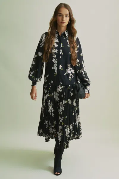 Florere Dropped Waist Shirt Midi Dress In Black