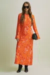 Florere Flute Sleeve Midi Dress In Orange