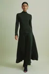 Florere Hybrid Knit-satin Midi Dress In Dark Green