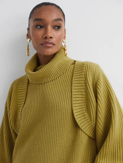 Florere Knitted Blouson Sleeve Shrug In Green