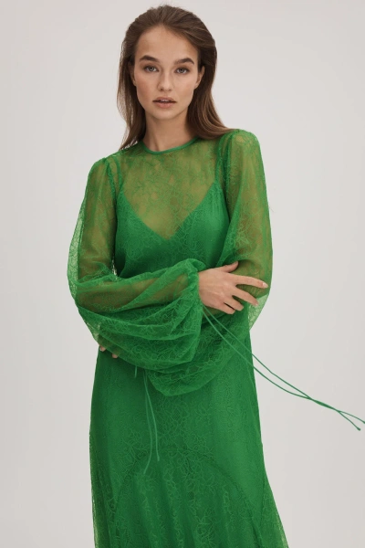 Florere Lace Midi Dress In Bright Green