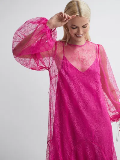 Florere Lace Midi Dress In Pink