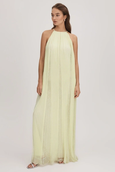 Florere Lace Pleated Maxi Dress In Pale Green