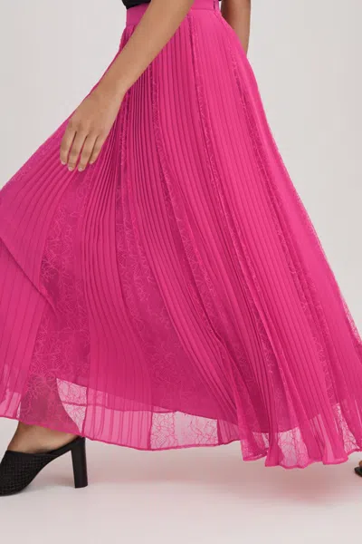 Florere Lace Pleated Midi Skirt In Bright Pink