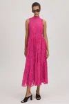 Florere Lace Tie Back Midi Dress In Bright Pink