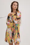Florere Pleated Tie Neck Mini Dress In Multi