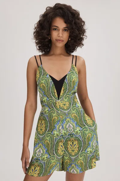 Florere Printed Dual Strap Playsuit In Lime/green