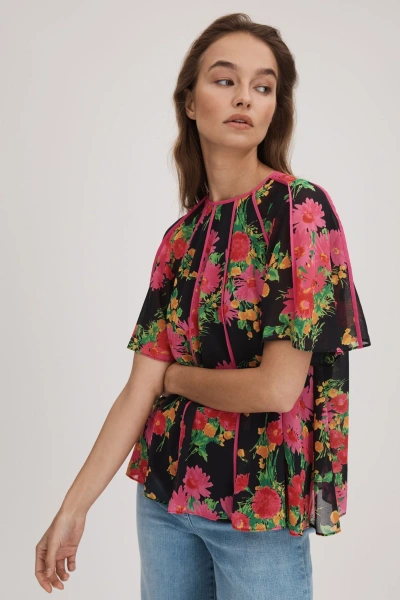 Florere Printed Flare Sleeve Blouse In Pink/black