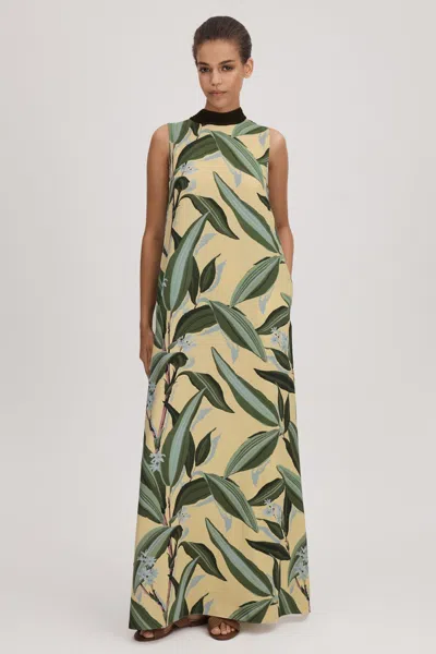 Florere Printed High Neck Maxi Dress In Pale Yellow