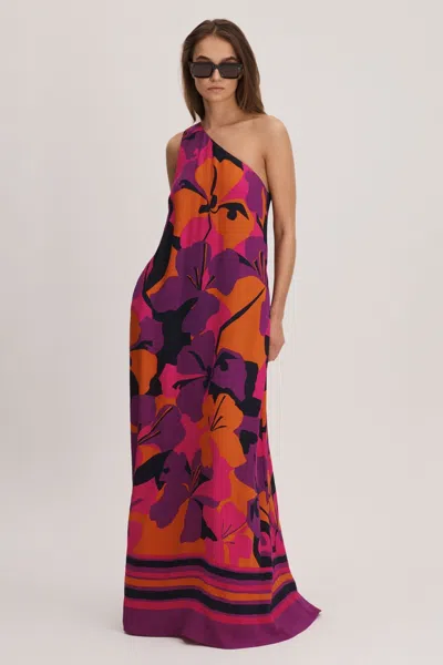 Florere Printed One-shoulder Maxi Dress In Pink/orange