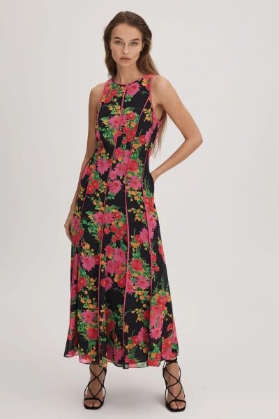 Florere Printed Panel Midi Dress In Pink/black