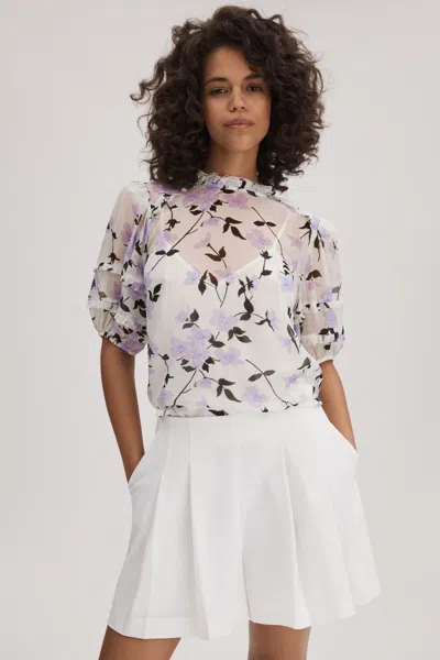Florere Printed Puff Sleeve Blouse In Lilac