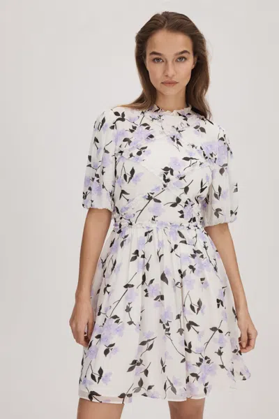 Florere Printed Puff Sleeve Mini Dress In Lilac