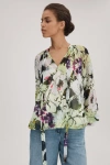 Florere Printed Tie Neck Blouse In Multi