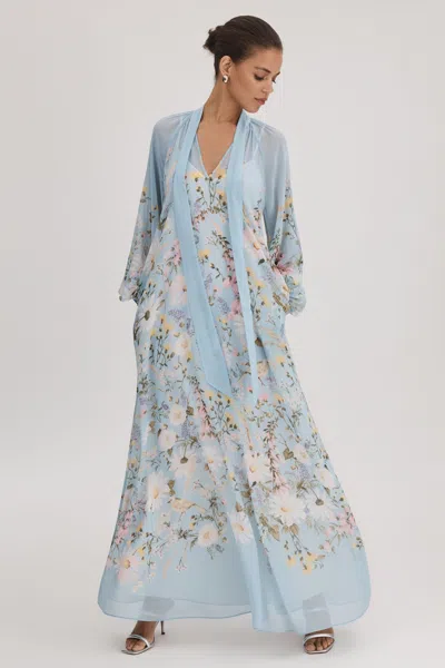 Florere Printed Tie Neck Maxi Dress In Pale Blue