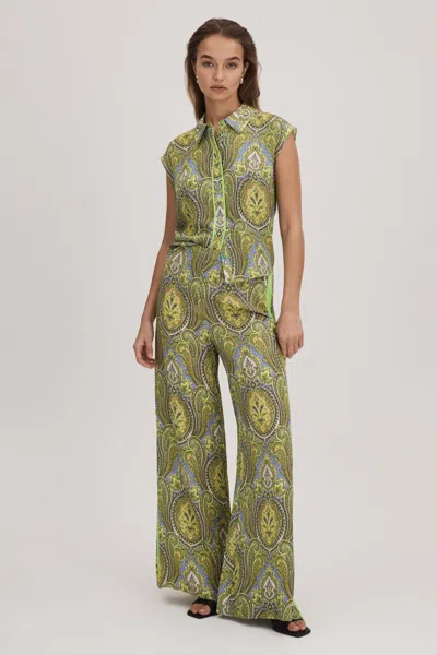 Florere Printed Wide Leg Trousers In Lime/green
