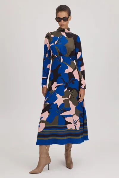 Florere Printed Zip Cuff Midi Dress In Multi