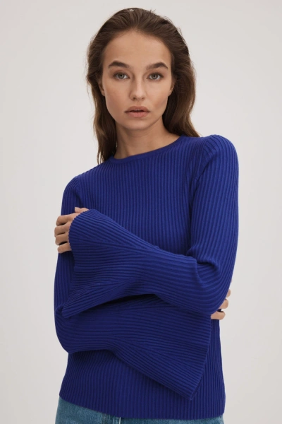 Florere Ribbed Fluted Cuff Jumper In Bright Blue