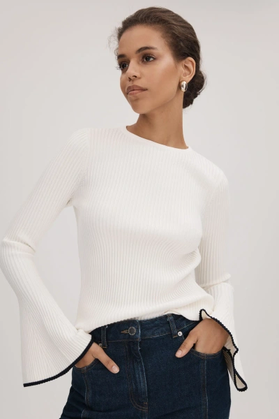 Florere Ribbed Fluted Cuff Jumper In Off White