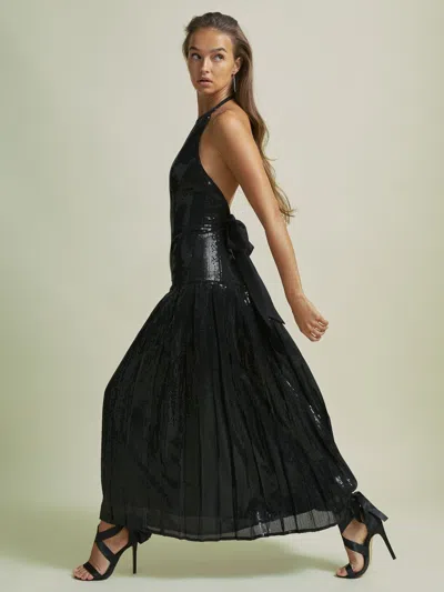 Florere Sequin Halter Neck Dress In Black