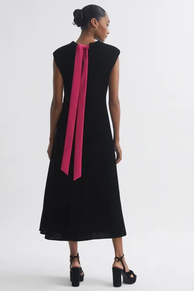 Florere Velvet Tie Neck Midi Dress In Black