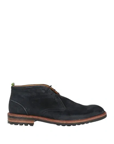Floris Van Bommel Man Ankle Boots Navy Size 11 Leather In Blue