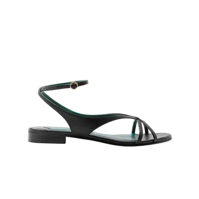 Florrie Women's Matilda Black Leather Flat Sandal