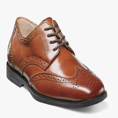 Florsheim Boy's Reveal Wingtip Shoe In Cognac In Green