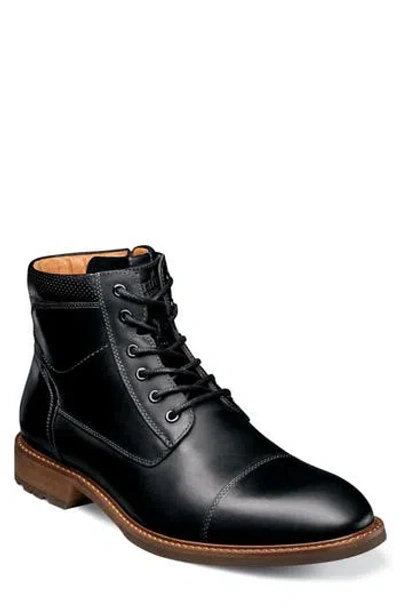 Florsheim Mens Chalet Cap Toe Stacked Heel Lace Up Boots In Black